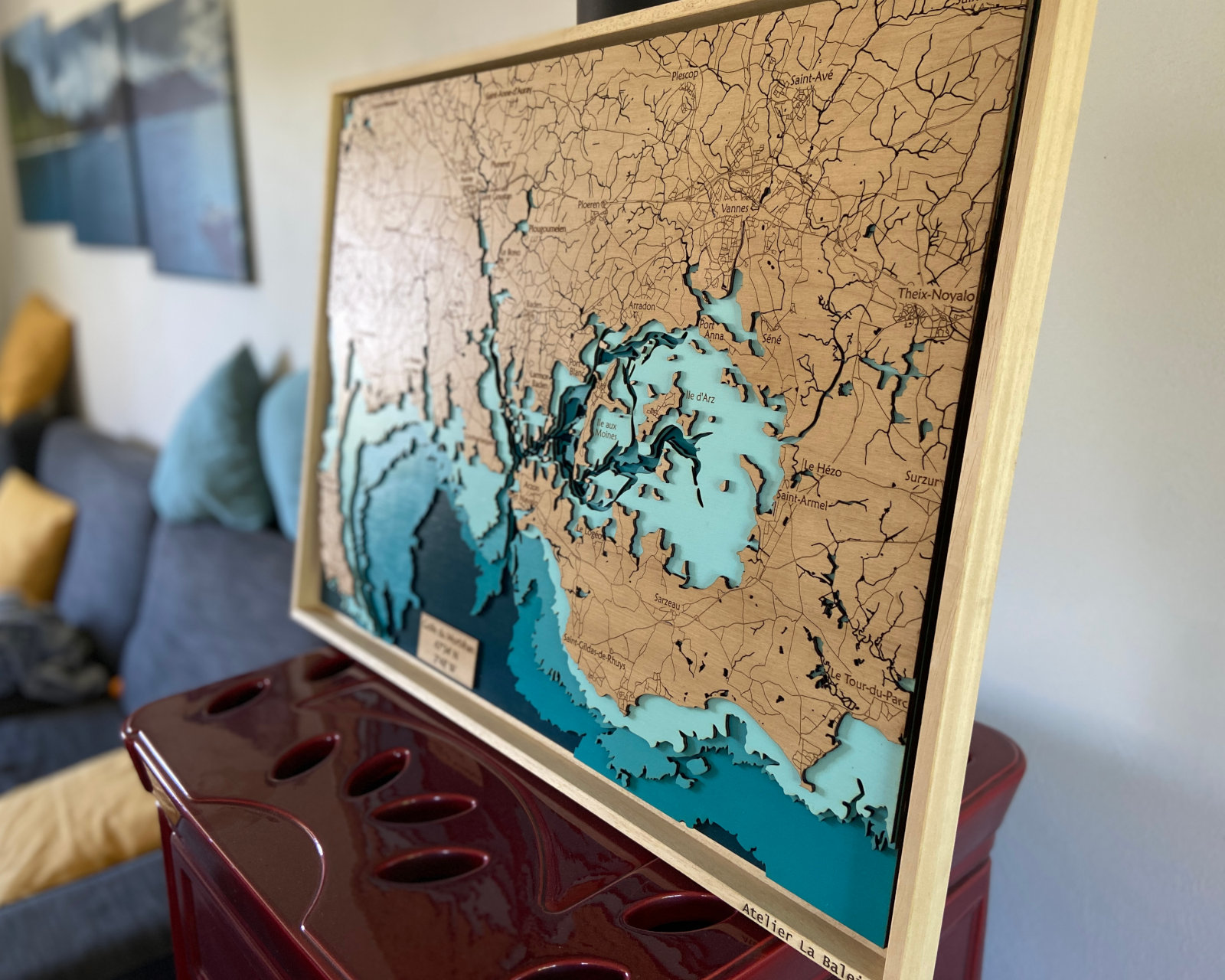 Carte en bois en relief : Golfe du Morbihan