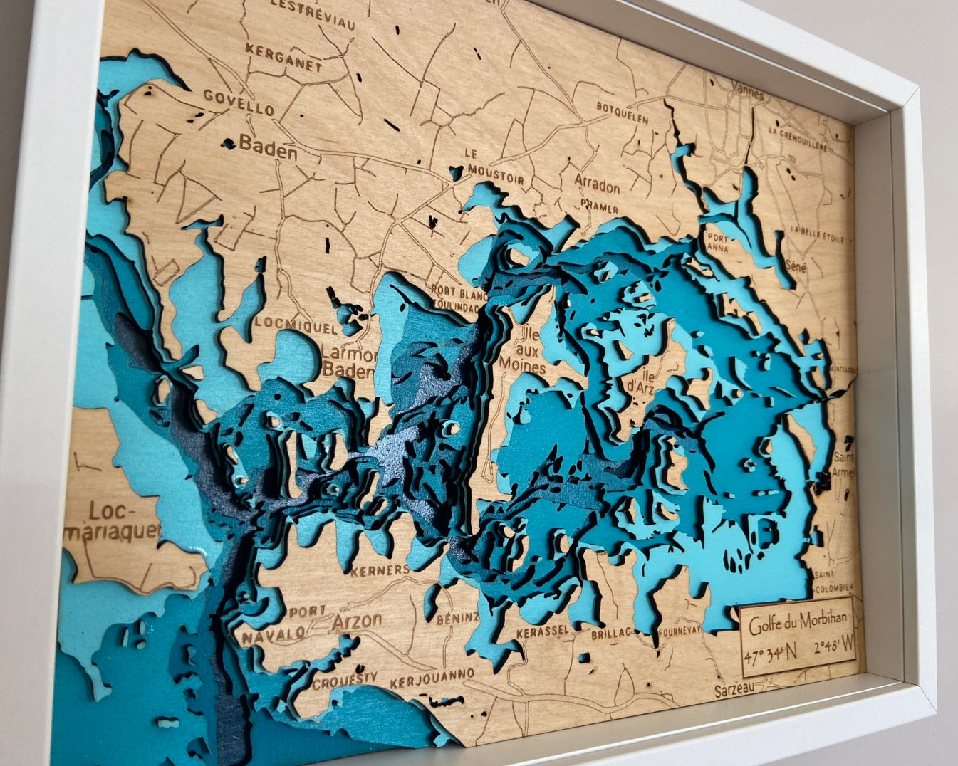 Carte en bois en relief : Golfe du Morbihan