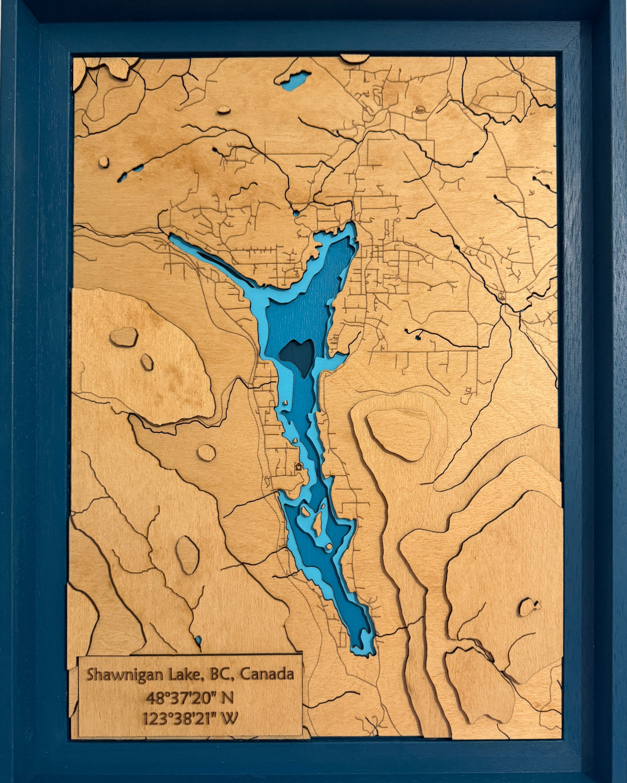 Carte en bois en relief : Shawnigan Lake