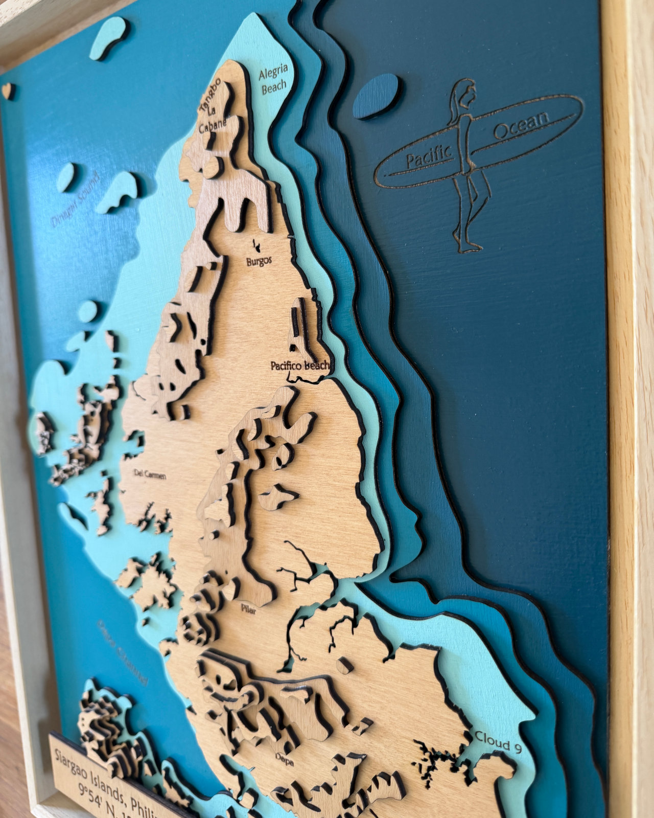 Carte en bois en relief : Siargao Islands