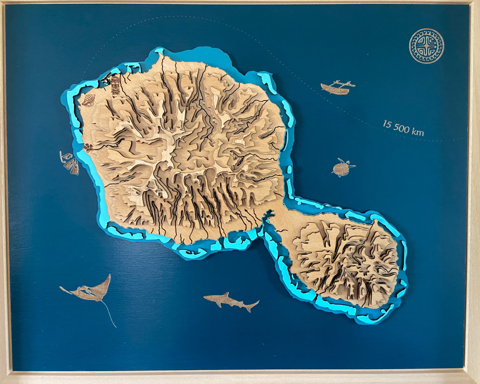 Carte en bois en relief : Tahiti